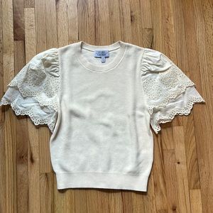 & Other Stories Knit Puff Sleeve Eyelet top